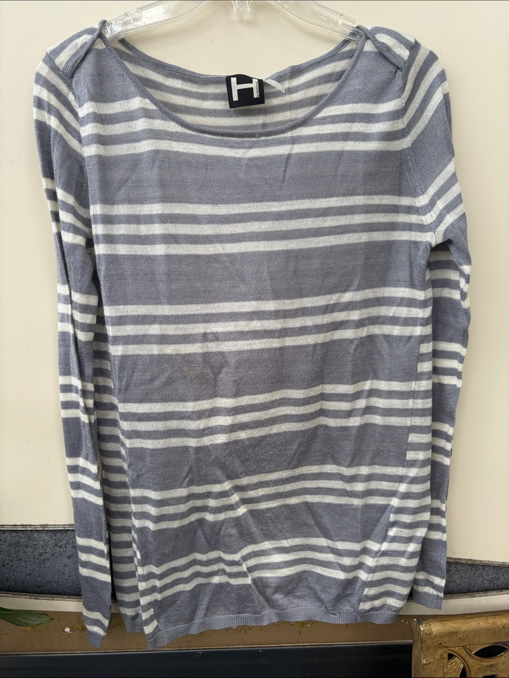 Bordeaux Light Gray and White Striped Knit Top